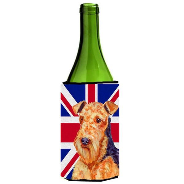 Carolines Treasures Airedale With English Union Jack British Flag Wine bottle sleeve Hugger - 24 Oz. - LH9488LITERK