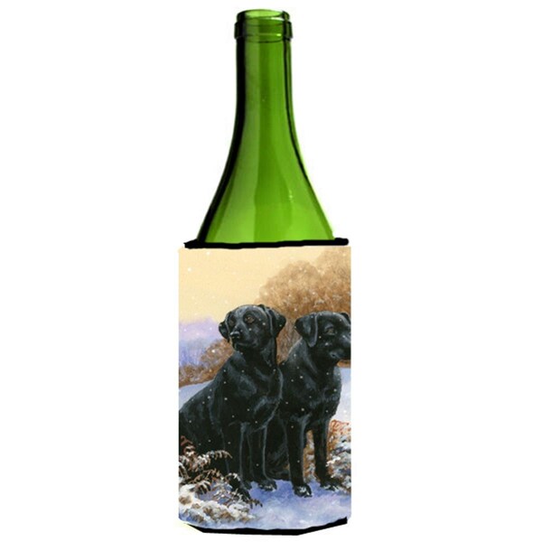 Carolines Treasures Black Labradors Snowy Day Wine Bottle Can cooler Hugger - BDBA450ALITERK