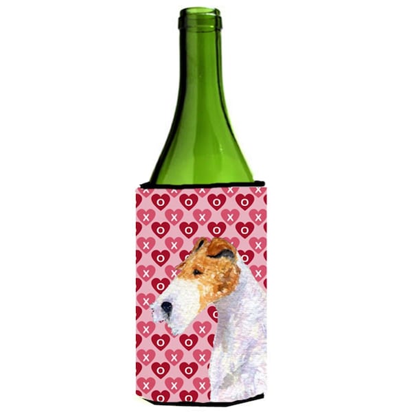 Carolines Treasures Fox Terrier Hearts Love And Valentines Day Portrait Wine bottle sleeve Hugger - 24 oz. - SS4478LITERK