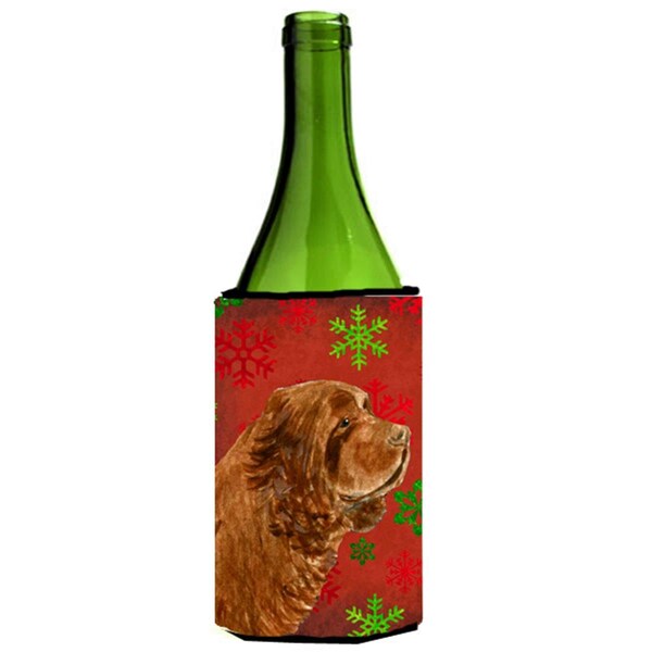 Carolines Treasures Sussex Spaniel Red Green Snowflake Holiday Christmas Wine bottle sleeve Hugger - 24 oz. - SS4717LITERK