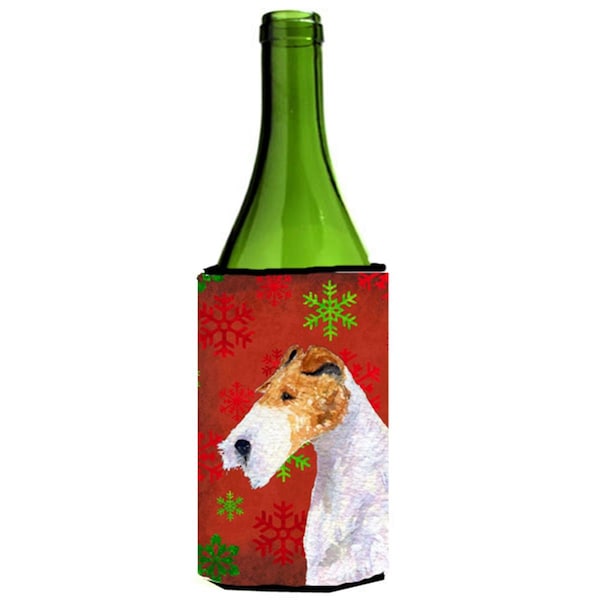 Carolines Treasures Fox Terrier Snowflakes Holiday Christmas Wine bottle sleeve Hugger - 24 oz. - SS4685LITERK
