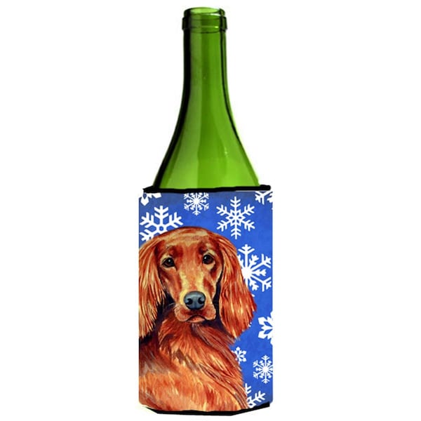 Carolines Treasures Irish Setter Winter Snowflakes Holiday Wine bottle sleeve Hugger - 24 oz. - LH9299LITERK