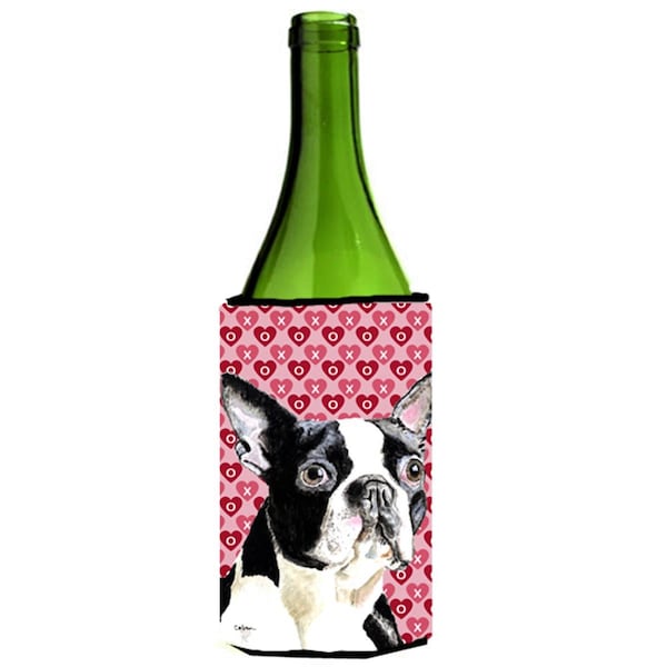 Carolines Treasures Boston Terrier Hearts Love Valentines Day Wine bottle sleeve Hugger 24 oz. - SC9279LITERK