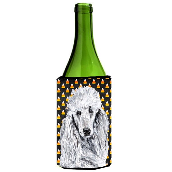 Carolines Treasures White Standard Poodle Candy Corn Halloween Wine bottle sleeve Hugger  24 Oz. - SC9655LITERK