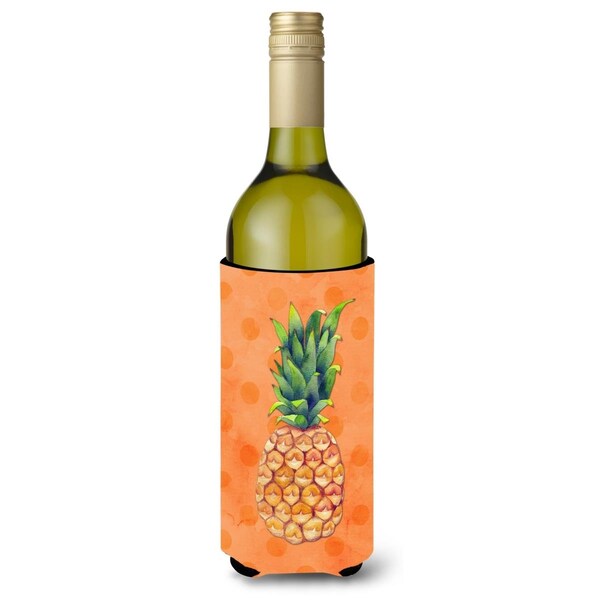Carolines Treasures Pineapple Orange Polkadot Wine Bottle Beverge Insulator Hugger - BB8193LITERK