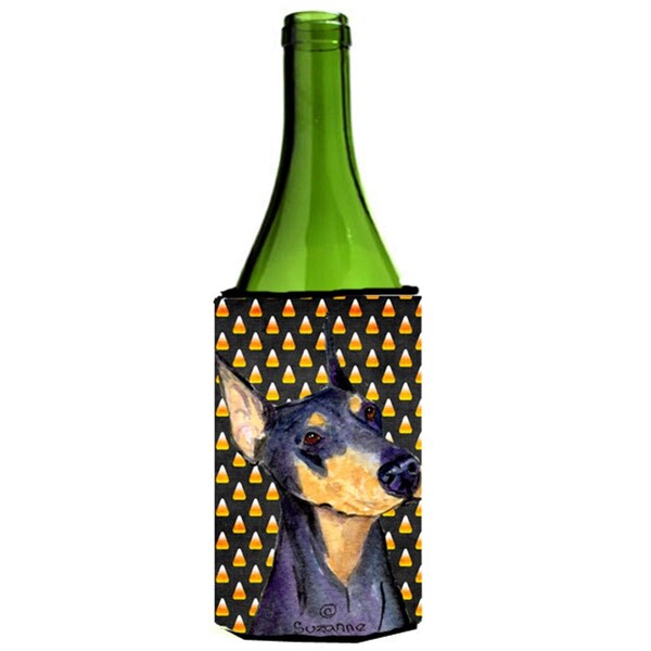 Carolines Treasures Doberman Candy Corn Halloween Portrait Wine bottle sleeve Hugger - 24 Oz. - SS4288LITERK