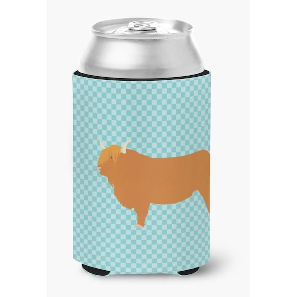 Carolines Treasures Highland Cow Blue Check Can or Bottle Hugger - BB7994CC