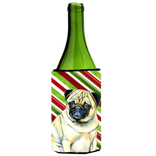 Carolines Treasures Pug Candy Cane Holiday Christmas Wine bottle sleeve Hugger - 24 oz. - LH9252LITERK