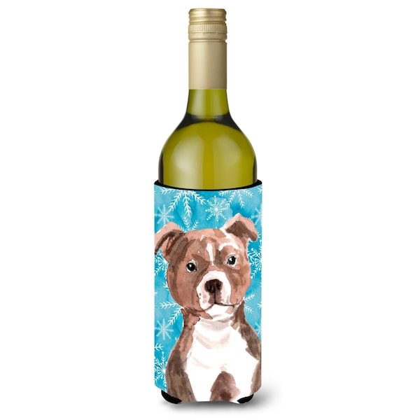 Carolines Treasures Red Staffie Bull Terrier Winter Wine Bottle Beverge Insulator Hugger - BB9462LITERK