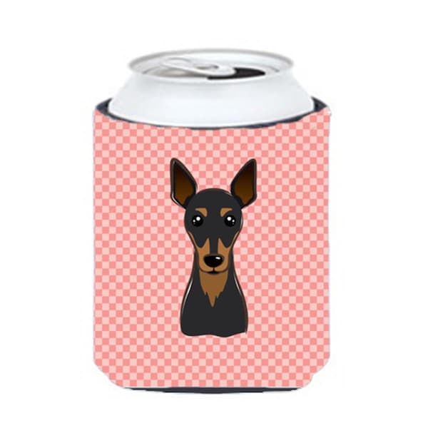 Carolines Treasures Checkerboard Pink Min Pin Can Or Bottle Hugger- 12 Oz. - BB1240CC