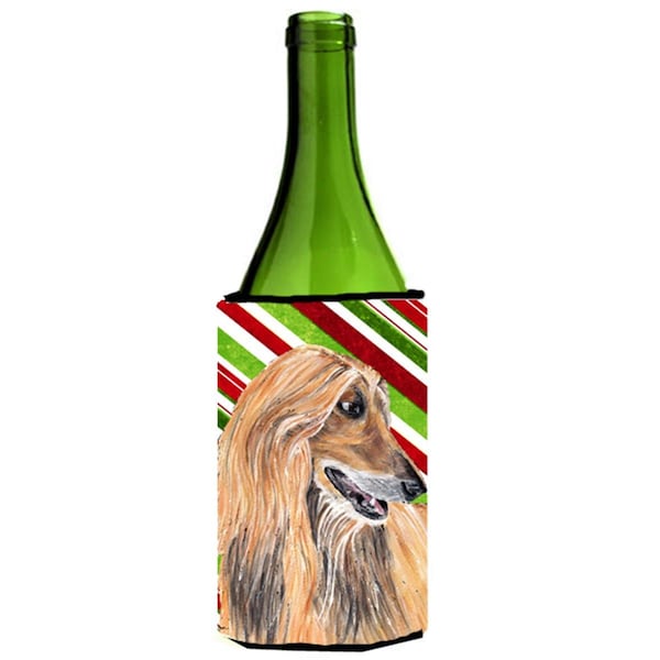 Carolines Treasures Afghan Hound Candy Cane Holiday Christmas Wine bottle sleeve Hugger - 24 Oz. - SC9498LITERK
