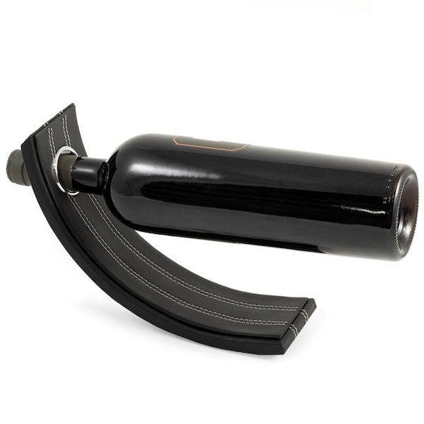Bey Berk International Bey-Berk International BS916 Balancing Wine Bottle Stand; Black Leather - BS916