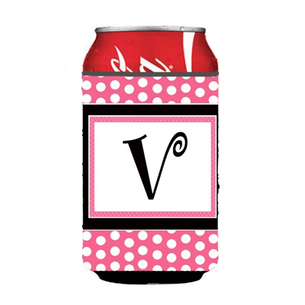Carolines Treasures Letter V Initial Monogram - Pink Black Polka Dots Can or Bottle  Hugger - CJ1001-VCC