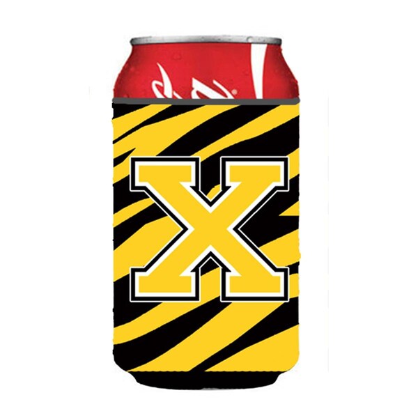 Carolines Treasures Letter X Initial Monogram - Tiger Stripe - Black Gold Can Or Bottle  Hugger - CJ1026-XCC