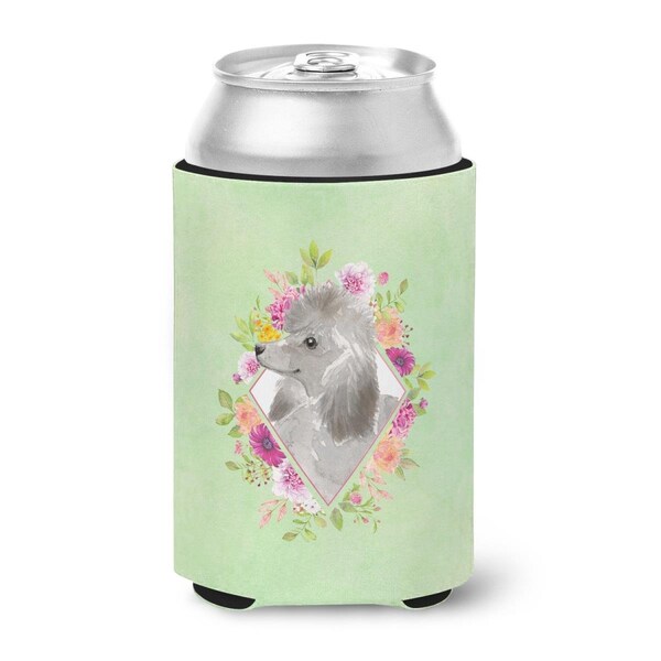 Carolines Treasures Grey Standard Poodle Green Flowers Can or Bottle Hugger - CK4393CC