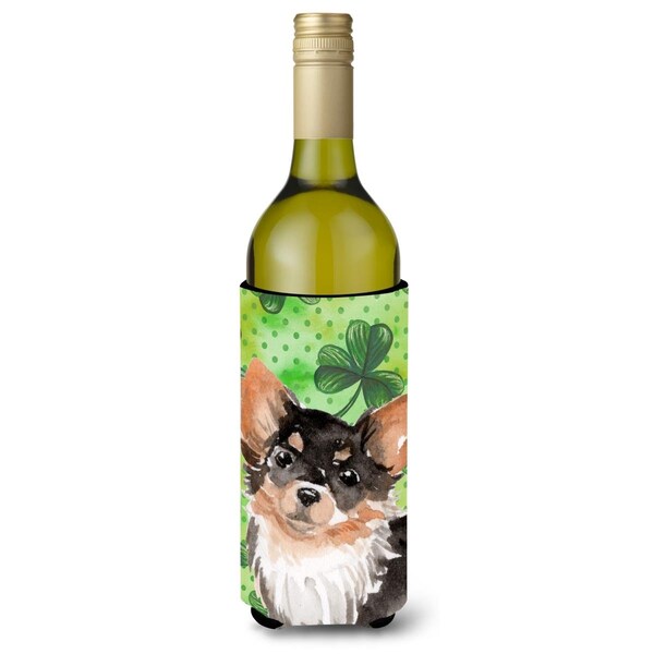 Carolines Treasures Long Haired Chihuahua St. Patricks Wine Bottle Beverge Insulator Hugger - BB9564LITERK