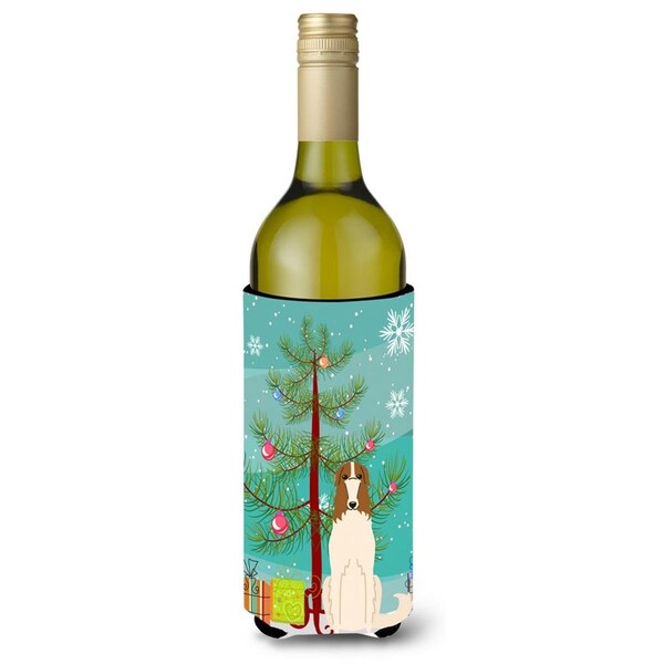 Carolines Treasures Merry Christmas Tree Borzoi Wine Bottle Beverge Insulator Hugger - BB4148LITERK