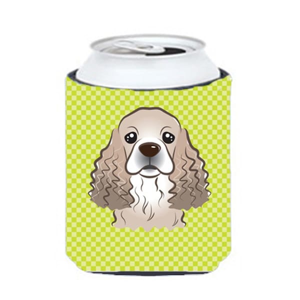 Carolines Treasures Checkerboard Lime Green Cocker Spaniel Can Or Bottle Hugger- 12 Oz. - BB1278CC