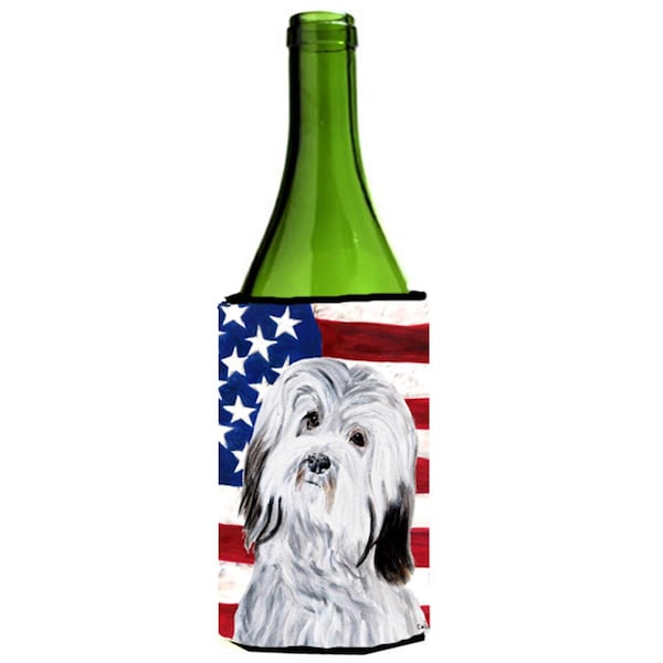 Carolines Treasures Havanese With American Flag Usa Wine bottle sleeve Hugger  24 Oz. - SC9641LITERK