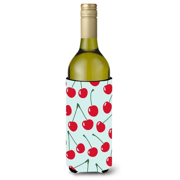 Carolines Treasures Cherries on Blue Wine Bottle Beverge Insulator Hugger - BB5148LITERK