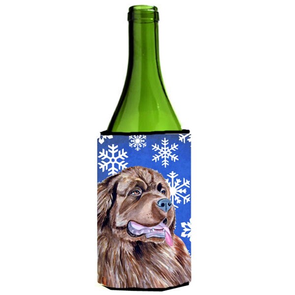 Carolines Treasures Newfoundland Winter Snowflakes Holiday Wine bottle sleeve Hugger - 24 oz. - LH9264LITERK