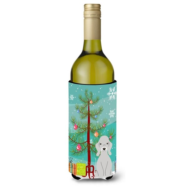 Carolines Treasures Merry Christmas Tree Bedlington Terrier Blue Wine Bottle Beverge Insulator Hugger - BB4215LITERK