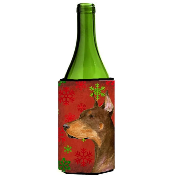 Carolines Treasures Doberman Snowflakes Holiday Christmas Wine bottle sleeve Hugger - 24 oz. - SS4675LITERK