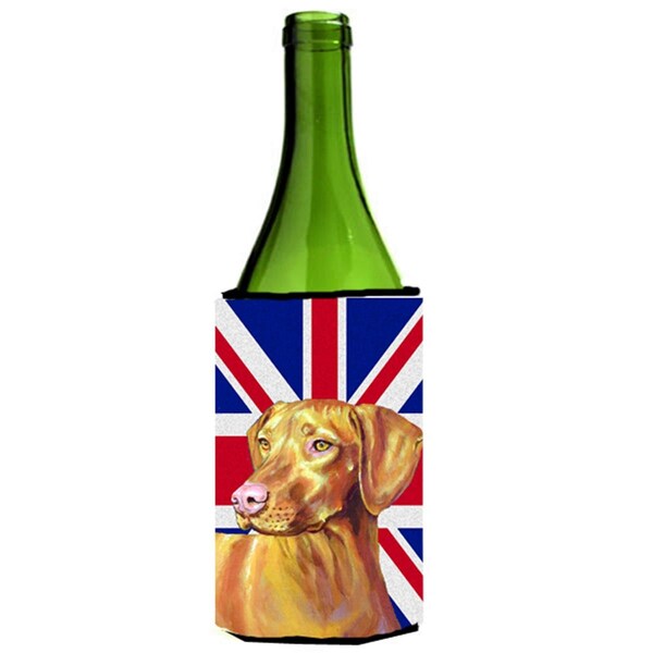 Carolines Treasures Vizsla With English Union Jack British Flag Wine bottle sleeve Hugger - 24 Oz. - LH9477LITERK