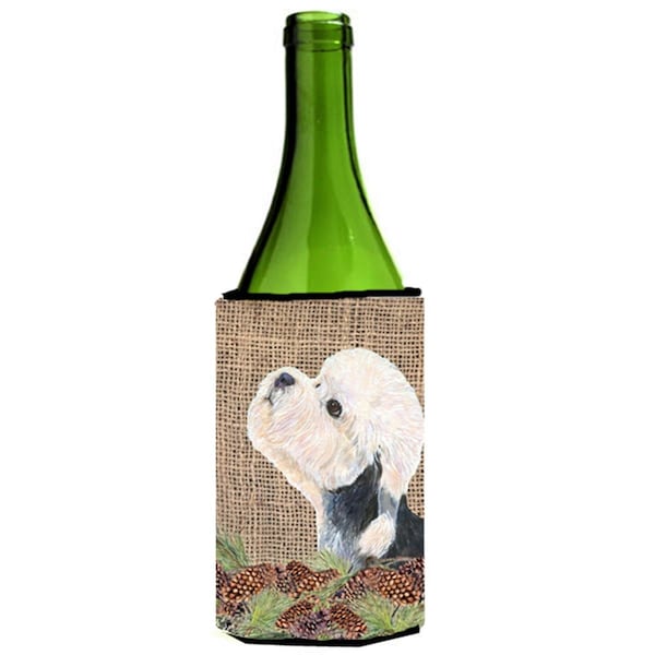 Carolines Treasures Dandie Dinmont Terrier on Faux Burlap with Pine Cones Wine bottle sleeve Hugger 24 oz. - SS4092LITERK