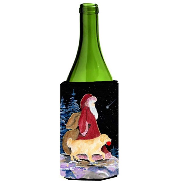 Carolines Treasures Santa Claus With Golden Retriever Wine bottle sleeve Hugger - 24 oz. - SS8973LITERK