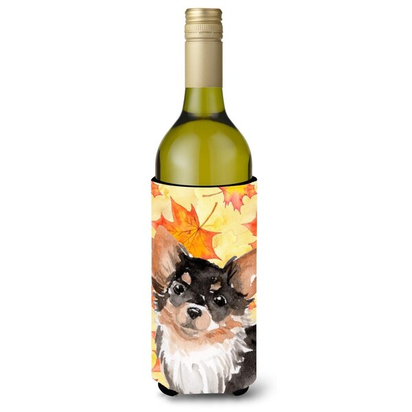 Carolines Treasures Long Haired Chihuahua Fall Wine Bottle Beverge Insulator Hugger - BB9529LITERK