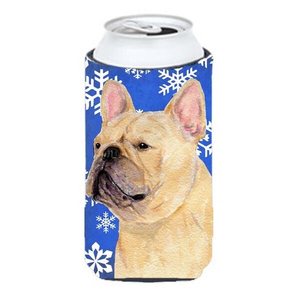 Carolines Treasures Carolines Treasures SS4623TBC French Bulldog Winter Snowflakes Holiday Tall Boy bottle sleeve Hugger - SS4623TBC