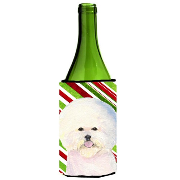 Carolines Treasures Bichon Frise Candy Cane Holiday Christmas Wine bottle sleeve Hugger - SS4595LITERK