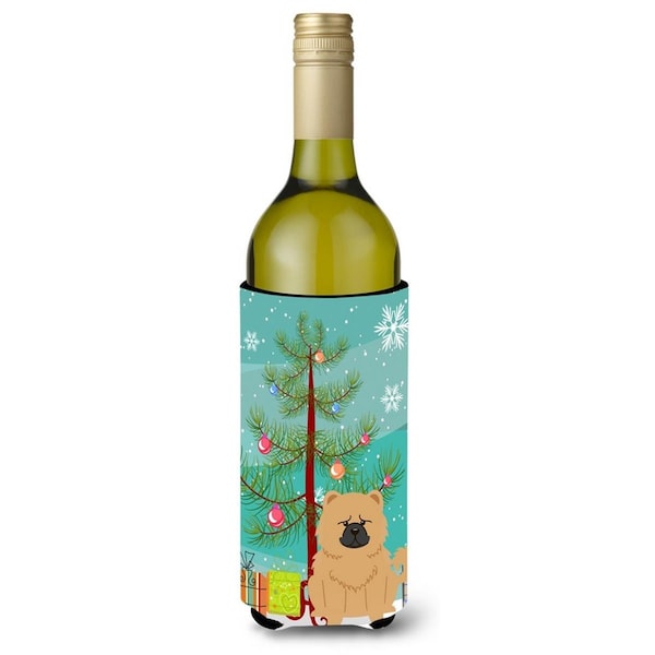 Carolines Treasures Merry Christmas Tree Chow Chow Cream Wine Bottle Beverge Insulator Hugger - BB4269LITERK
