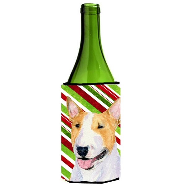 Carolines Treasures Bull Terrier Candy Cane Holiday Christmas Wine Bottle   Hugger - 24 oz. - SS4565LITERK