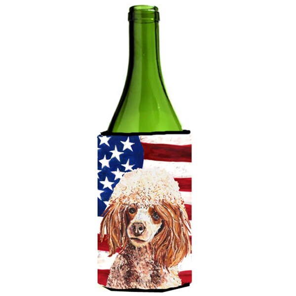 Carolines Treasures Red Miniature Poodle With American Flag Usa Wine bottle sleeve Hugger  24 Oz. - SC9627LITERK