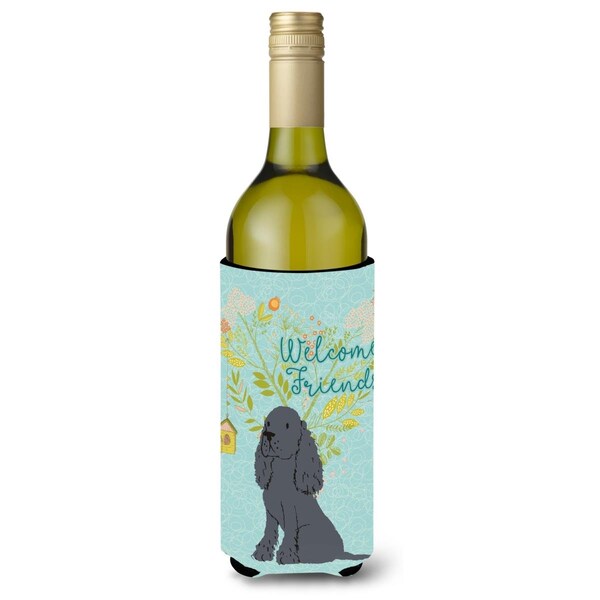 Carolines Treasures Welcome Friends Black Cocker Spaniel Wine Bottle Beverge Insulator Hugger - BB7618LITERK