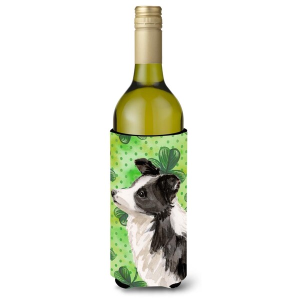 Carolines Treasures Border Collie St. Patricks Wine Bottle Beverge Insulator Hugger - BB9548LITERK