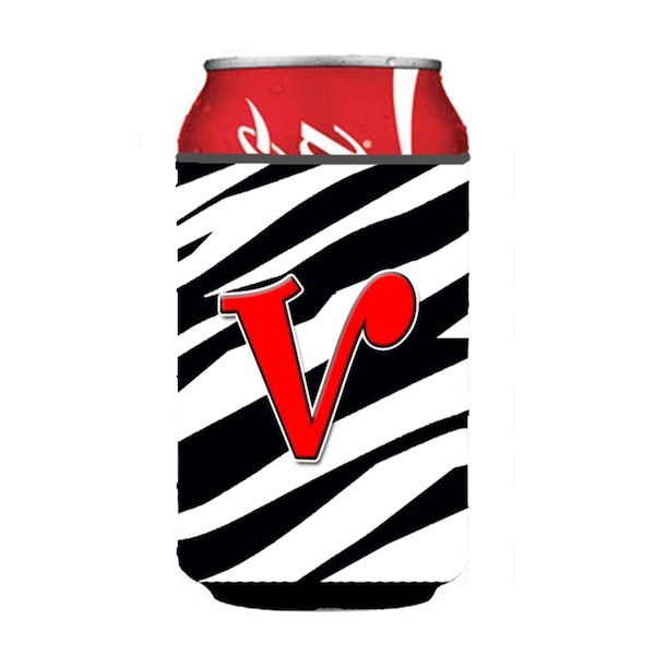 Carolines Treasures Letter V Initial Monogram - Zebra Red Can Or Bottle  Hugger - CJ1024-VCC