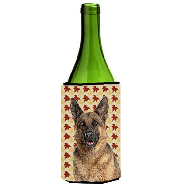 Carolines Treasures Fall Leaves German Shepherd Wine bottle sleeve Hugger - KJ1208LITERK