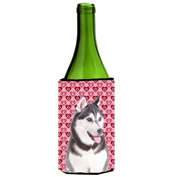 Carolines Treasures Hearts Love and Valentines Day Alaskan Malamute Wine bottle sleeve Hugger - KJ1189LITERK
