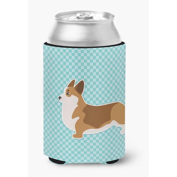 Carolines Treasures Corgi Checkerboard Blue Can or Bottle Hugger - BB3720CC