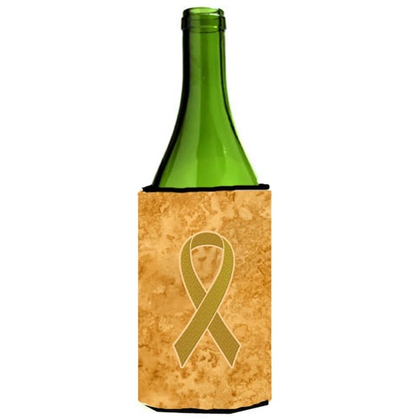 Carolines Treasures Gold Ribbon for Childhood Cancers Awareness Wine bottle sleeve Hugger  24 Oz. - AN1209LITERK