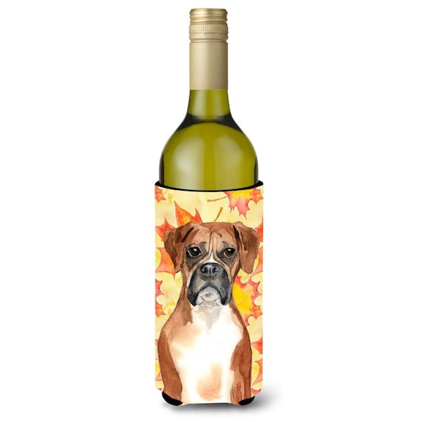 Carolines Treasures Fall Leaves Boxer Wine Bottle Beverge Insulator Hugger - CK1847LITERK