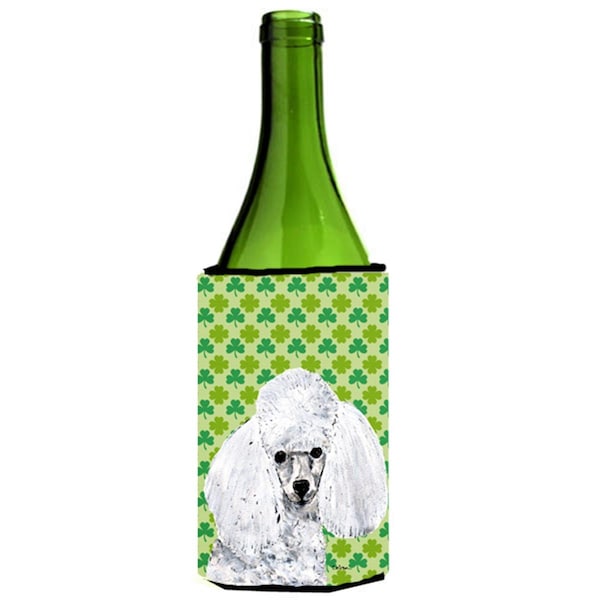 Carolines Treasures White Toy Poodle Lucky Shamrock St. Patricks Day Wine bottle sleeve Hugger  24 Oz. - SC9725LITERK