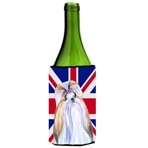 Carolines Treasures Shih Tzu With English Union Jack British Flag Wine bottle sleeve Hugger - 24 Oz. - SS4907LITERK