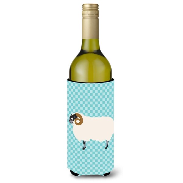 Carolines Treasures Scottish Blackface Sheep Blue Check Wine Bottle Beverge Insulator Hugger - BB8147LITERK