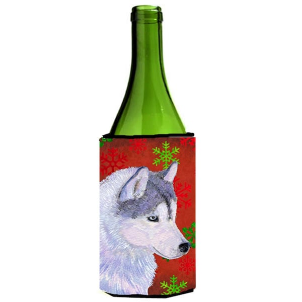 Carolines Treasures Siberian Husky Red Green Snowflake Holiday Christmas Wine bottle sleeve Hugger - 24 oz. - SS4671LITERK