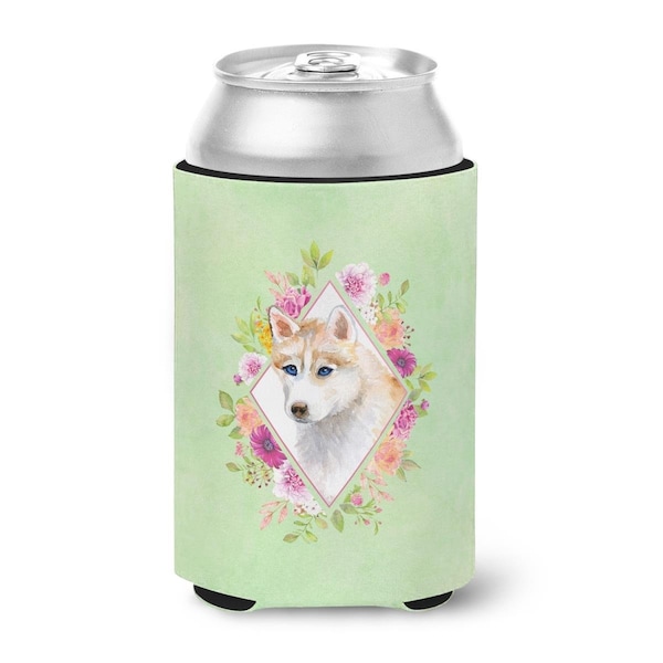 Carolines Treasures Red Siberian Husky Green Flowers Can or Bottle Hugger - CK4308CC