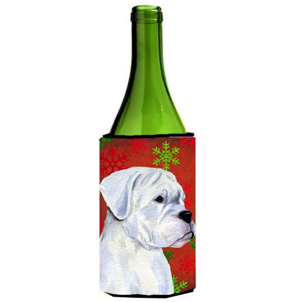 Carolines Treasures Boxer Red And Green Snowflakes Holiday Christmas Wine bottle sleeve Hugger - 24 oz. - SS4716LITERK